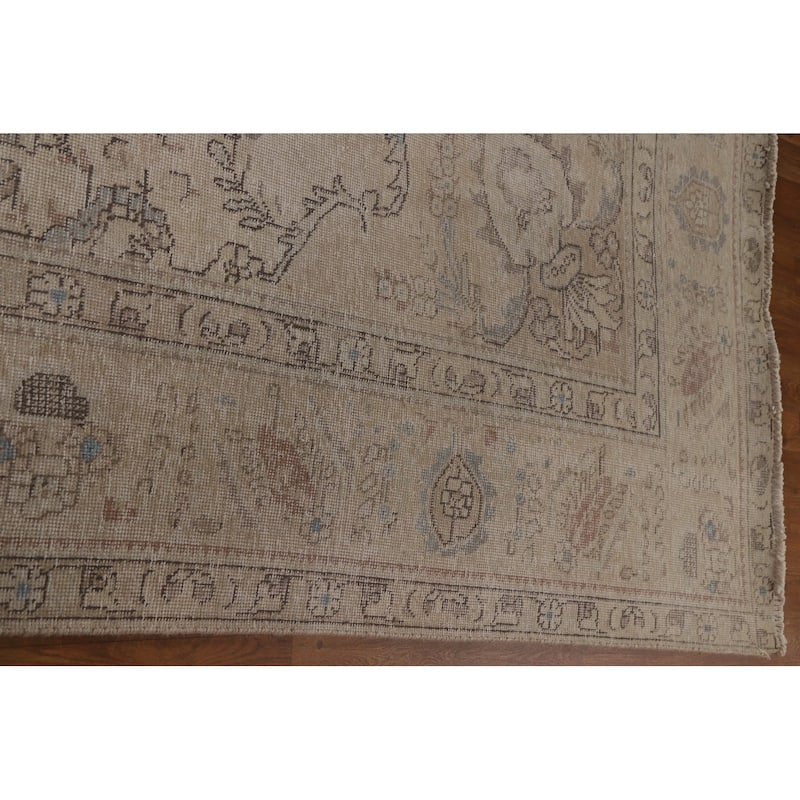 Antique Distressed Tabriz Persian Rug Hand-knotted Wool Carpet - 9'5" x 11'10"