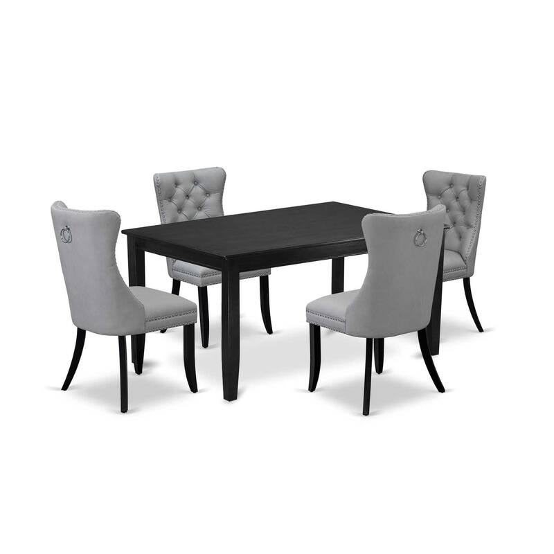 5-Piece Black Finish Solid Wood Top-Rectangular Dining Room Set-Seats 4