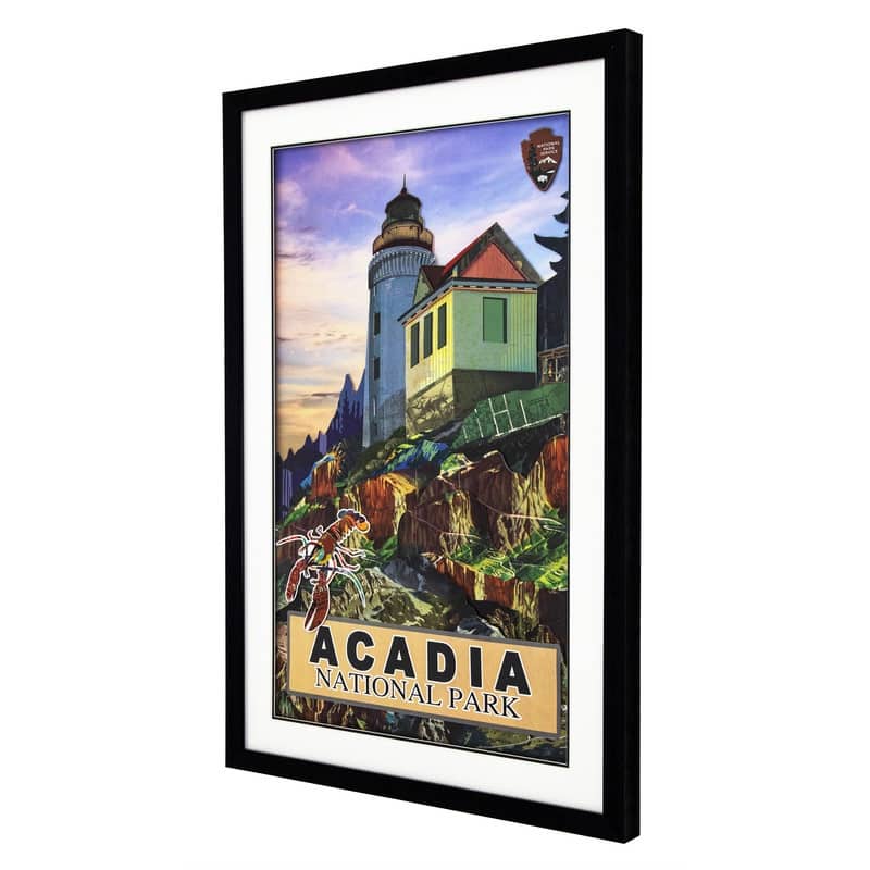 'Acadia' 24"W x 36"H Paper Collage Art with PS frame - Multi-Color