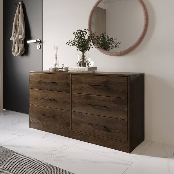 minimalist wood dresser 126" Modern Reeded 6-Drawer Dresser For Bedroom, Minimalist Chest Of Drawers With Storage, Wooden Dresser