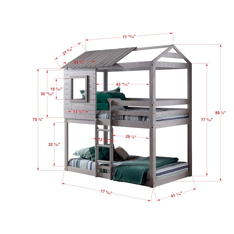 Donco Kids Light Grey Twin over Twin Loft Bunk Bed