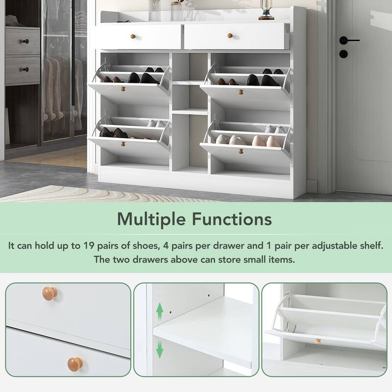 Entryway Shoe Storage Organizer with Hidden Flip Drawers, 2-Tier Design