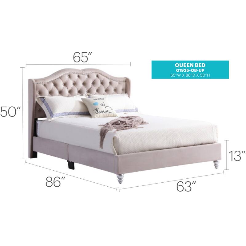 Upholstered Bed Frame Beige, Modern Tufted Bed, Bedroom Furniture, Platform Bed, Headboard Bed