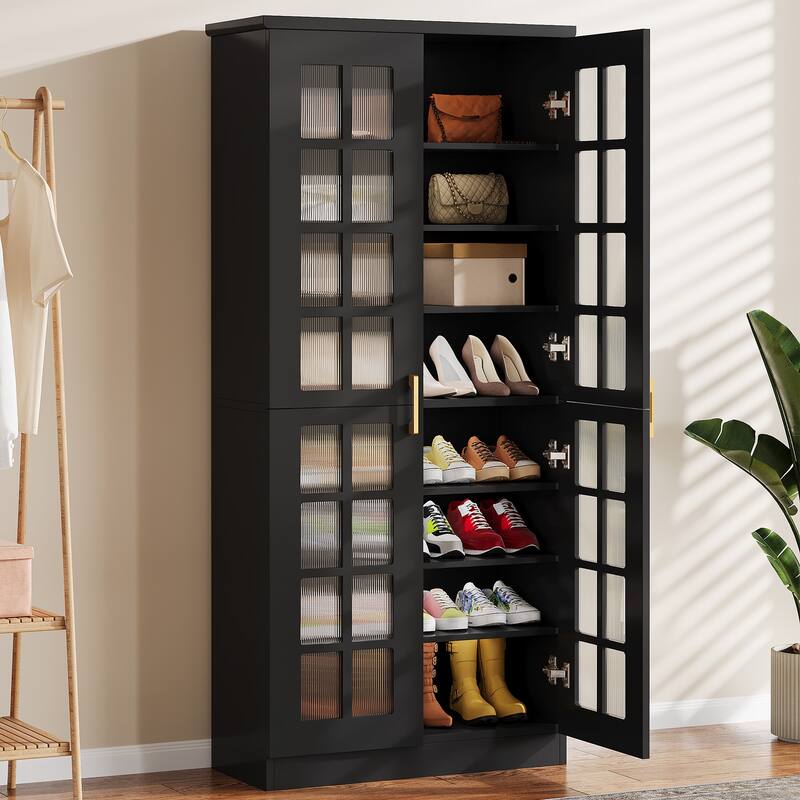 9-Tier Shoe Cabinet with Adjustable Shelves and Doors (71 Inches) - Brown - 1-Piece (Brown)