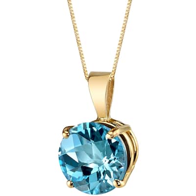 14k Yellow Gold Round Cut 2.50 cts Swiss Blue Topaz Pendant