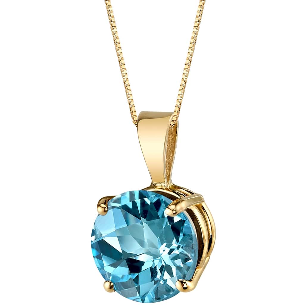14k Yellow Gold Round Cut 2.50 cts Swiss Blue Topaz Pendant