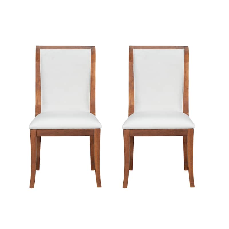 2-Piece High Back Dining Chair Set, Upholstered Kitchen Chairs with Solid Wood Frame Modern Armless Dining Room Side Chair