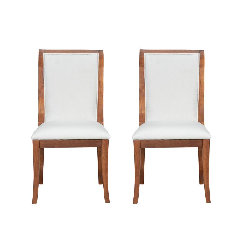 Finish Upholstered Dining Chairs Set Of 2-Traditional Elegant Fabric Side Chairs With Curved Lines,Solid Hardwood Frame