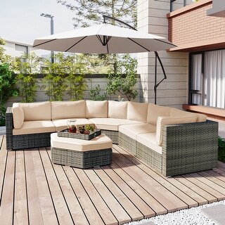 l shaped patio furniture umbrella Livli Modular Rope-Woven L-Shaped Sofa or a weather Patio Furniture Set 6 Piece