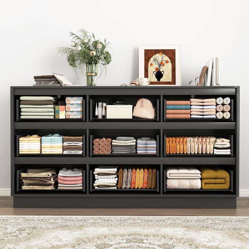 Large Floor Chest of Drawers 9 Drawer Dresser for Bedroom, Freestanding Storage Cabinet Side Table TV Stand