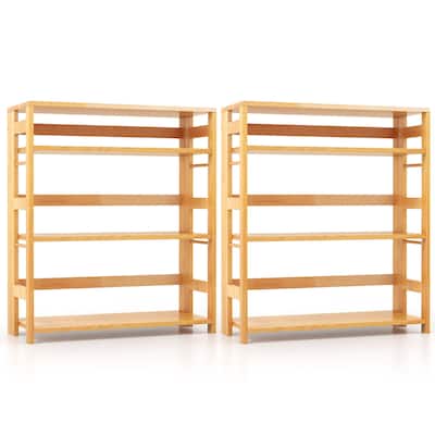 Gymax 2PCS 4-Tier Bookshelf Floor Storage Shelf w/ Rubber Wood Frame