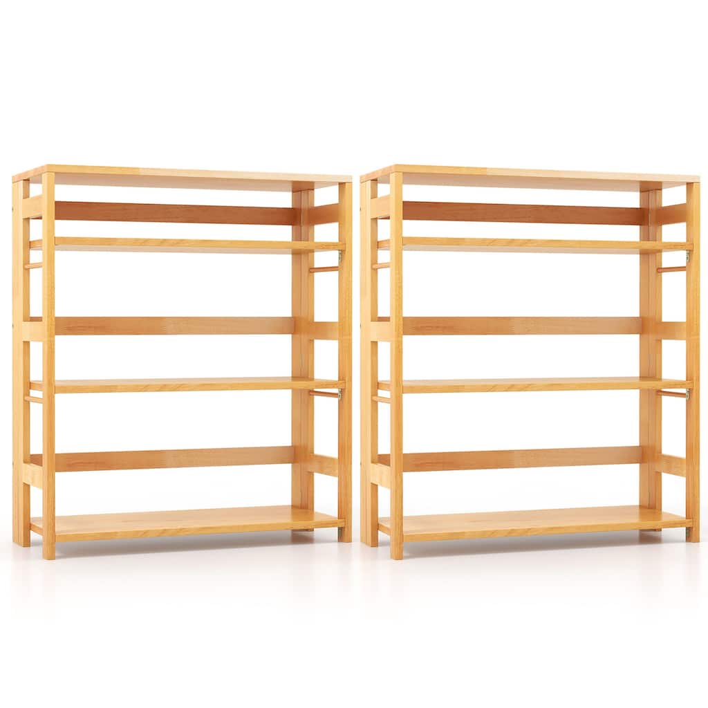 Gymax 2PCS 4-Tier Bookshelf Floor Storage Shelf w/ Rubber Wood Frame