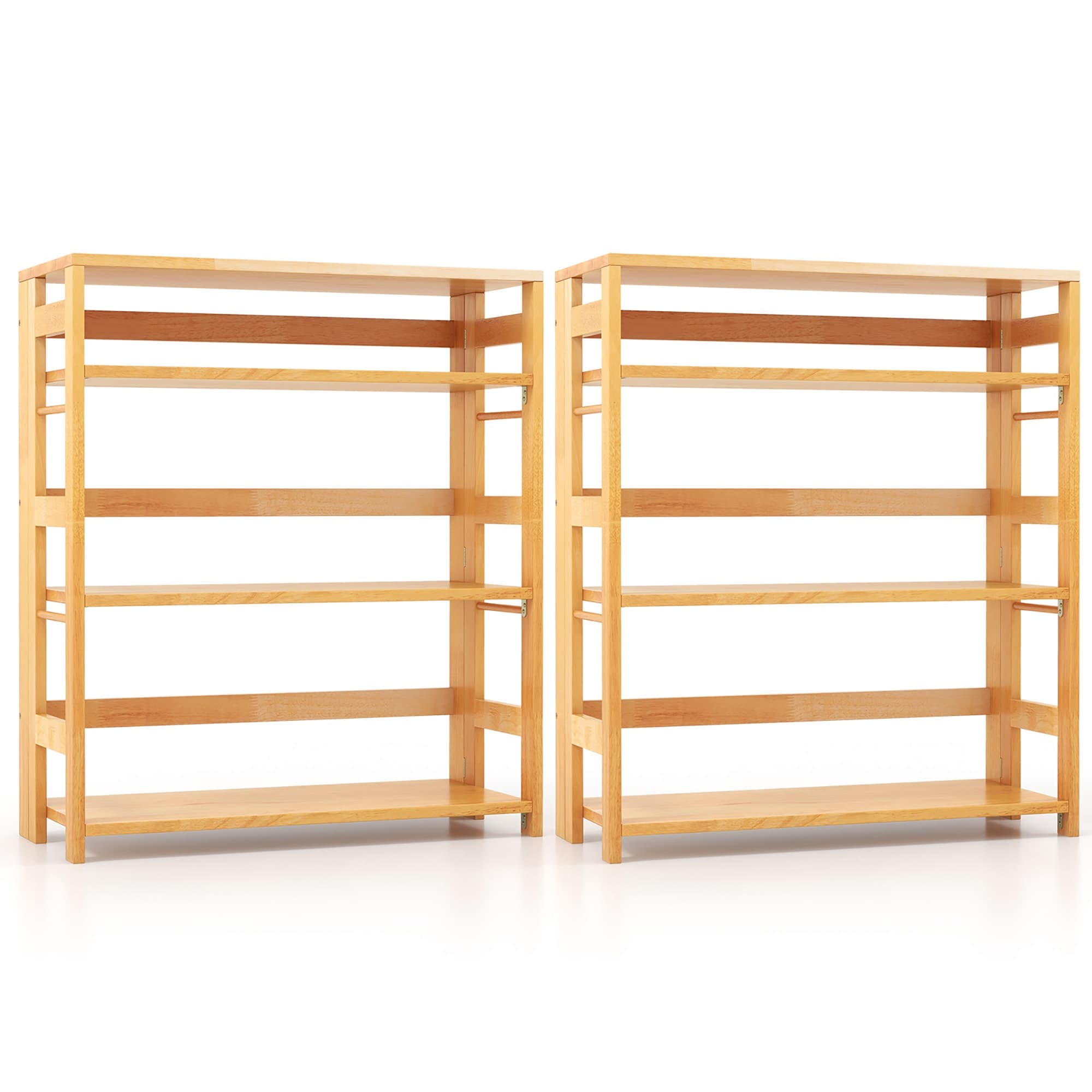 Gymax 2PCS 4-Tier Bookshelf Floor Storage Shelf w/ Rubber Wood Frame