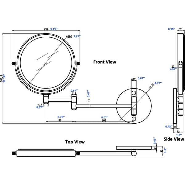8in. W Round BrassMirror Wall Mount Magnifying Mirror In Chrome Color