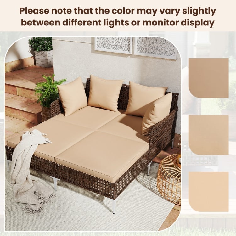 Mix Brown Rattan Day Bed with Cushions Outdoor Lounger - 60" x 52.5" x 27.5"