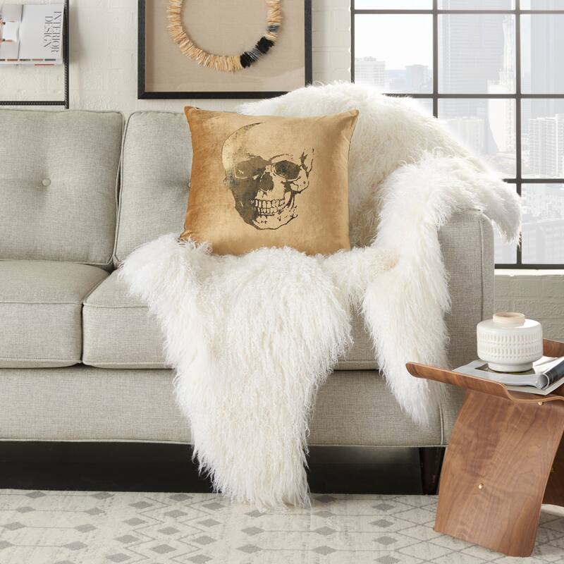 Mina Victory Sofia Beige/Gold Throw Pillow , ( 20" x 20" )