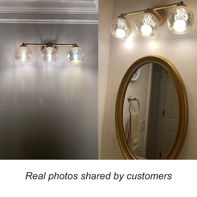 Ziv Modern Glam 3-Light Gold Bathroom Vanity Lights with Mercury Glass - 21" L x 6.8" W x 8" H