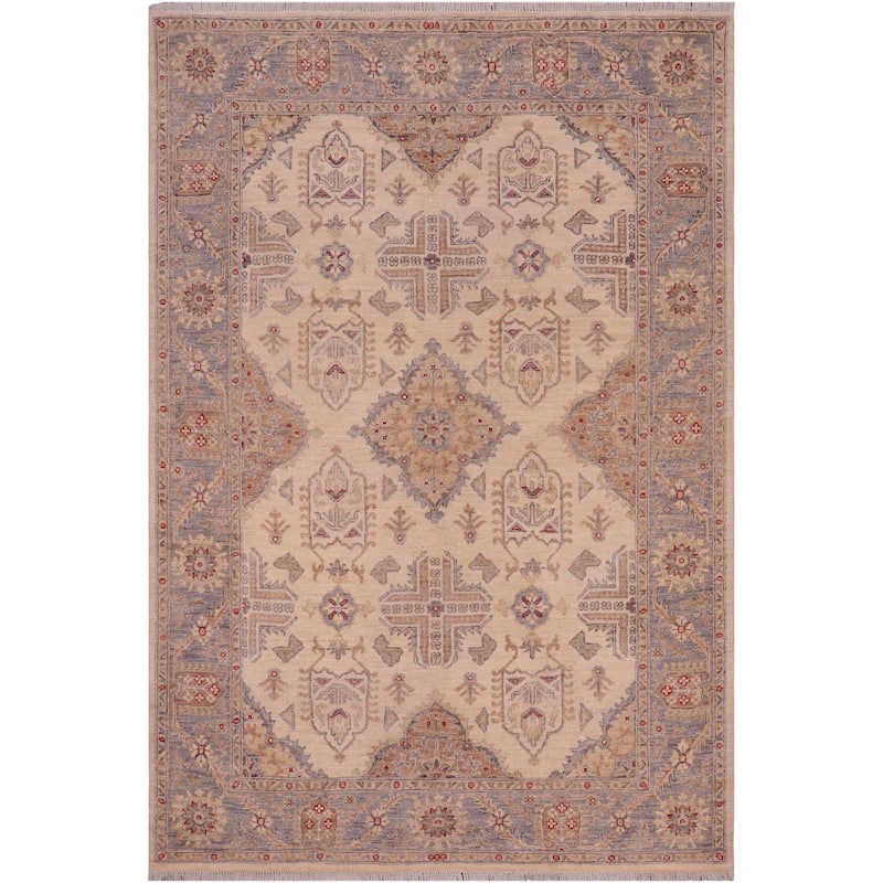 Classic Ziegler Caroyln Ivory/Gray Hand-knotted Rug - 5'7'' x 7'3''