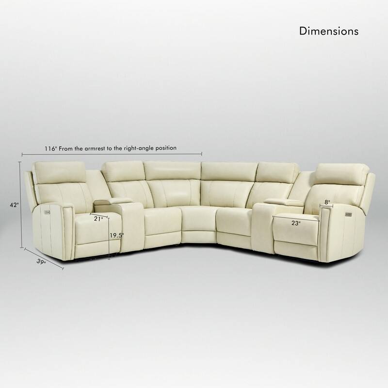 Genuine Leather Power Recliner Sectional Sofa with Ajustable Headrest, USB&USB-C Port