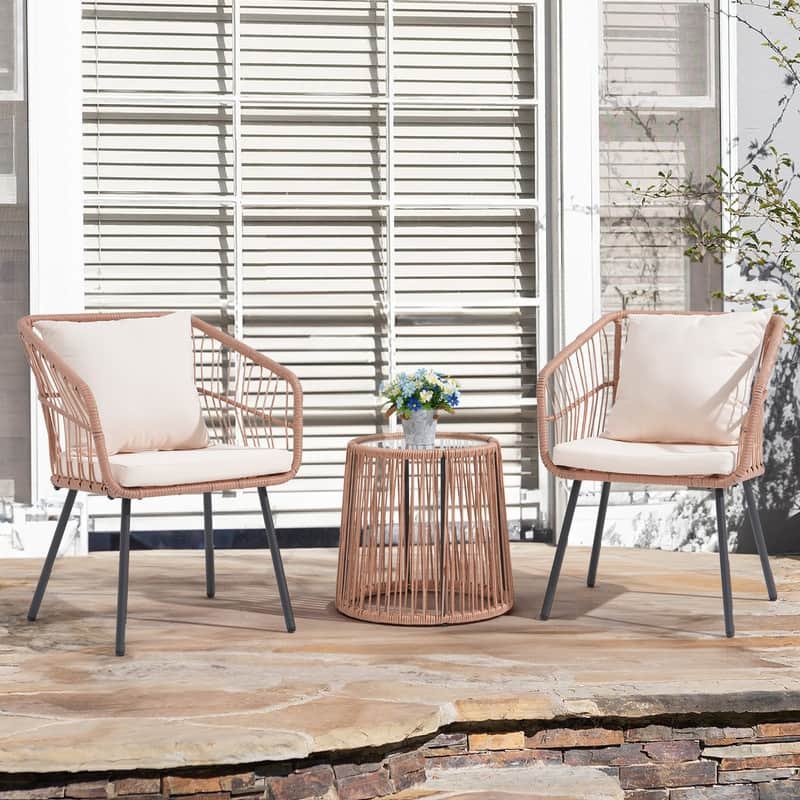 White 3-Piece Wicker Patio Set