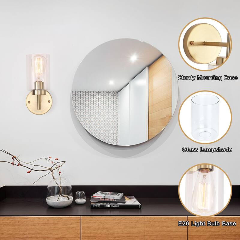 1-Light Modern Wall Sconce Bathroom Vanity Light with Glass Shade