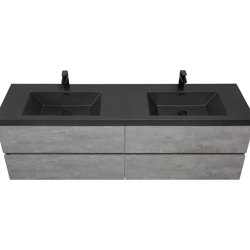 42/48/60/72 inch Plywood Floating Bathroom Vanity in Cement Grey with Integrated Quartz Sink