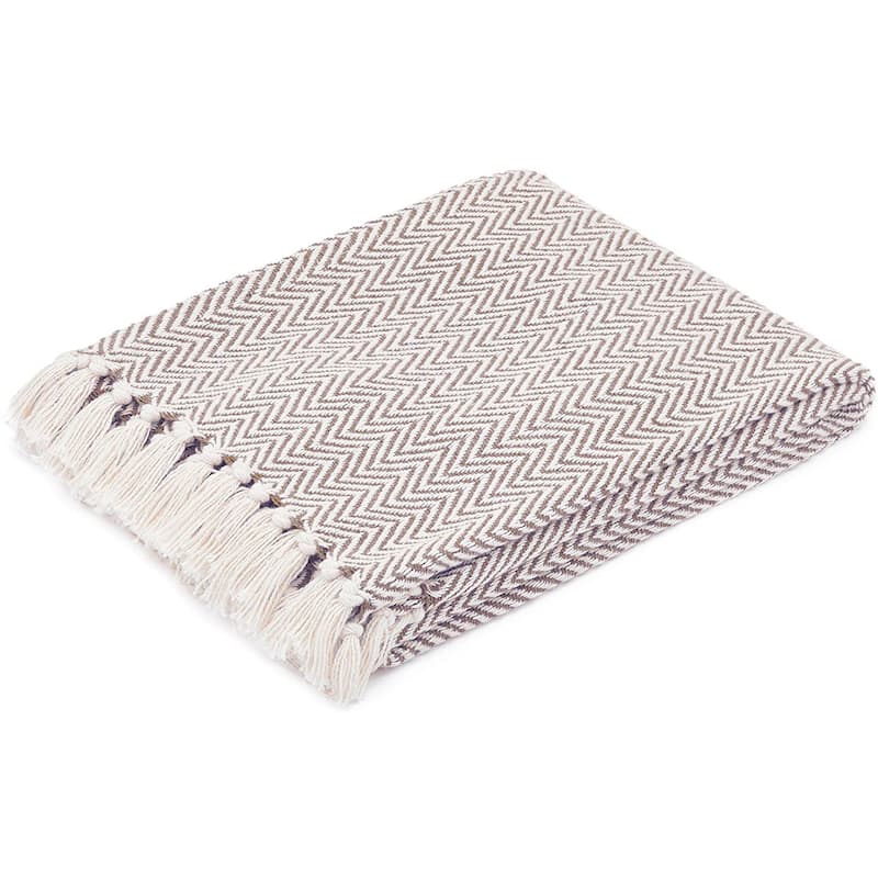Handwoven Herringbone Cotton Throw Blankets - Rustic Ottoman Throw - Chair Throw Blanket with Fringe- 50"x60"