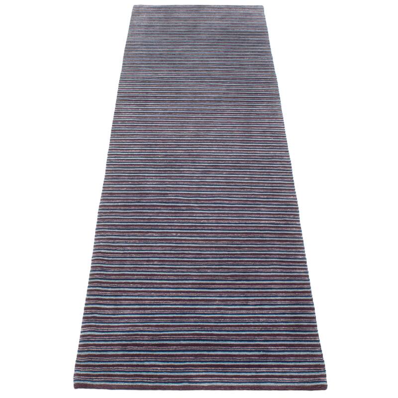 ECARPETGALLERY Hand-knotted Opulence Dark Navy Wool Rug - 3'2 x 11'6