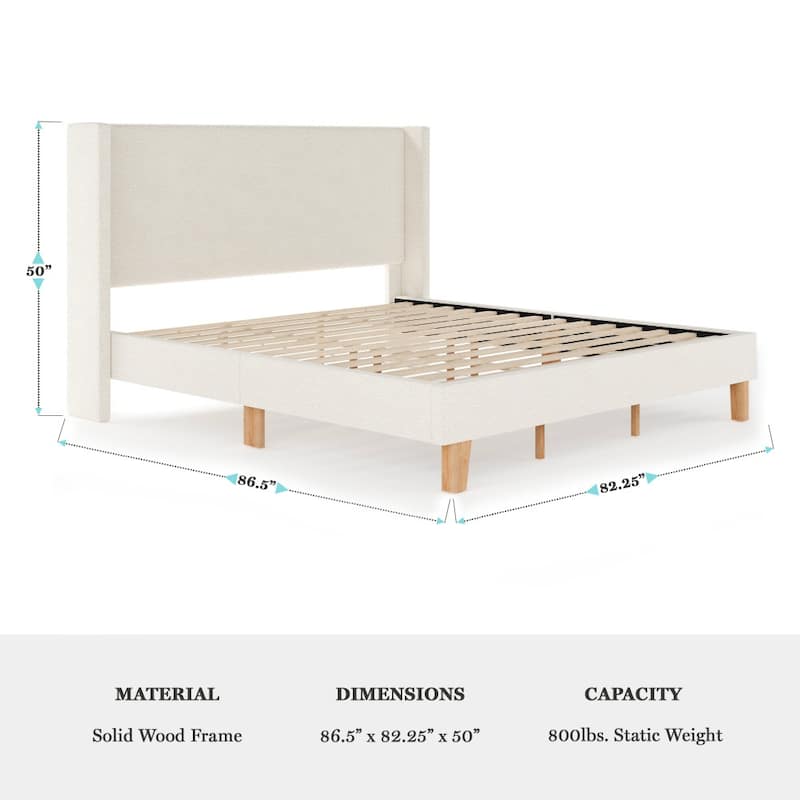 Martha Stewart Upholstered Platform Bed with Wingback Headboard