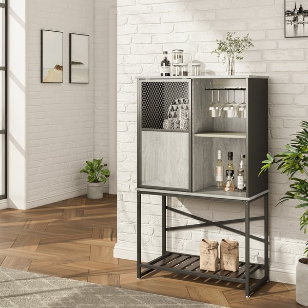 slide 2 of 12, Buffet Sideboard Wine Cabinet with Sliding Door Grey