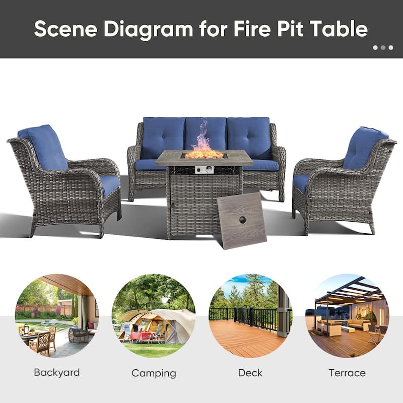 4-piece Outdoor Patio Sofa Chair Set With Fire Pit Table