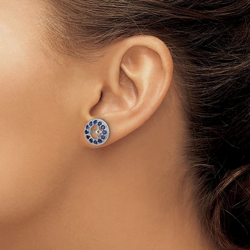 Curata 925 Sterling Silver Polished Diamond and Created Blue Sapphire Earrings Jacket - 12x12mm Wide