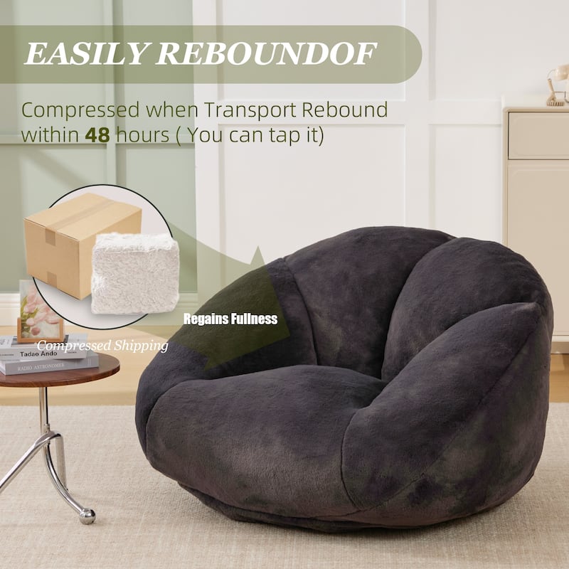 HOMEFUN Fabric Upholstered Oversized Round Comfy Bean Bag Lazy Sofa for Living Room