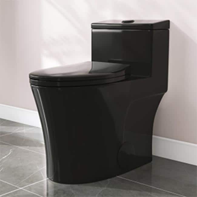 HOROW One-piece 0.8/1.28 GPF Dual Flush Elongated Toilet in Black Seat Included -- 12" Rough in