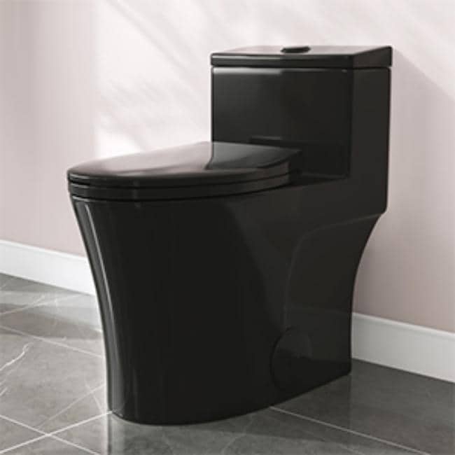 HOROW 1 Piece Dual Flush Elongated Toilet Black 1.1/1.6 GPF Seat Included