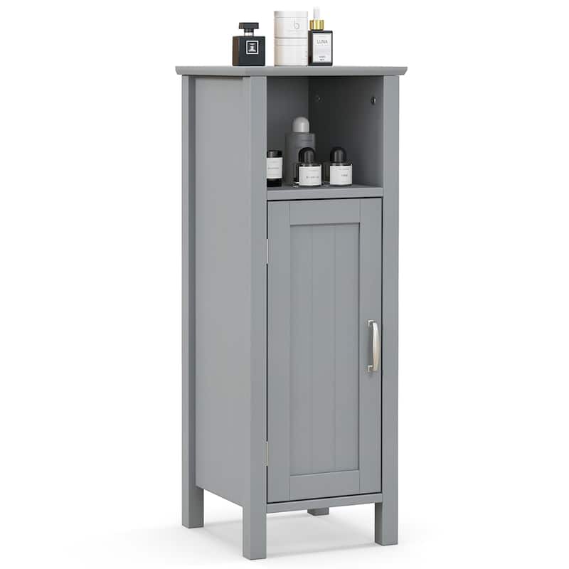 Gymax Bathroom Storage Organizer Narrow Floor Cabinet w/ 2-Tier - Grey
