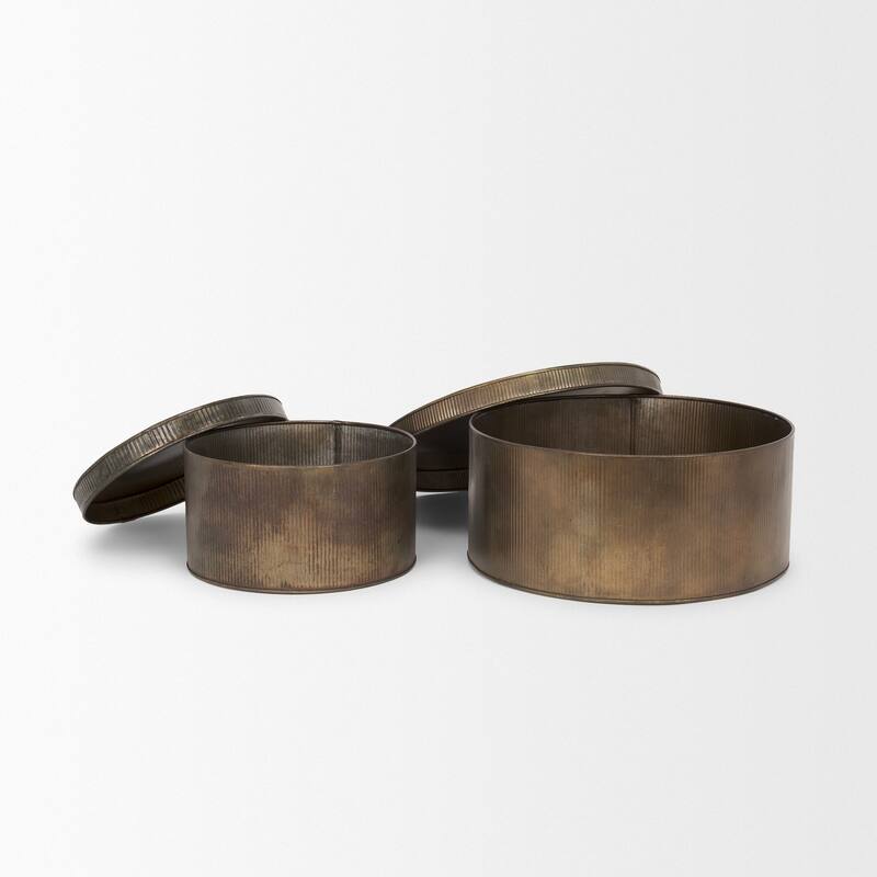 Josephine Round Antique Gold Metal Box (Set of 2) - 14.2L x 14.2W x 5.9H