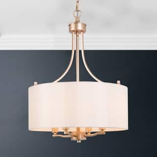 Bella Modern Farmhouse Gold 4-Light Drum Chandelier with Fabric Shade for Dining Room Bedroom - D 16" x H 21.5"