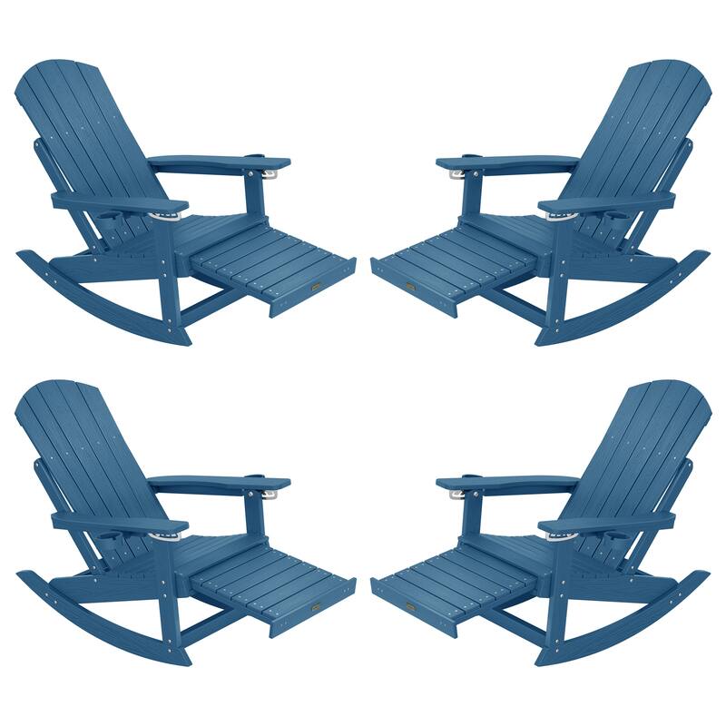 WINSOON Outdoor Rocking Chair with Adjustable Backrest and Retractable Ottoman-Set of 4 - Navy
