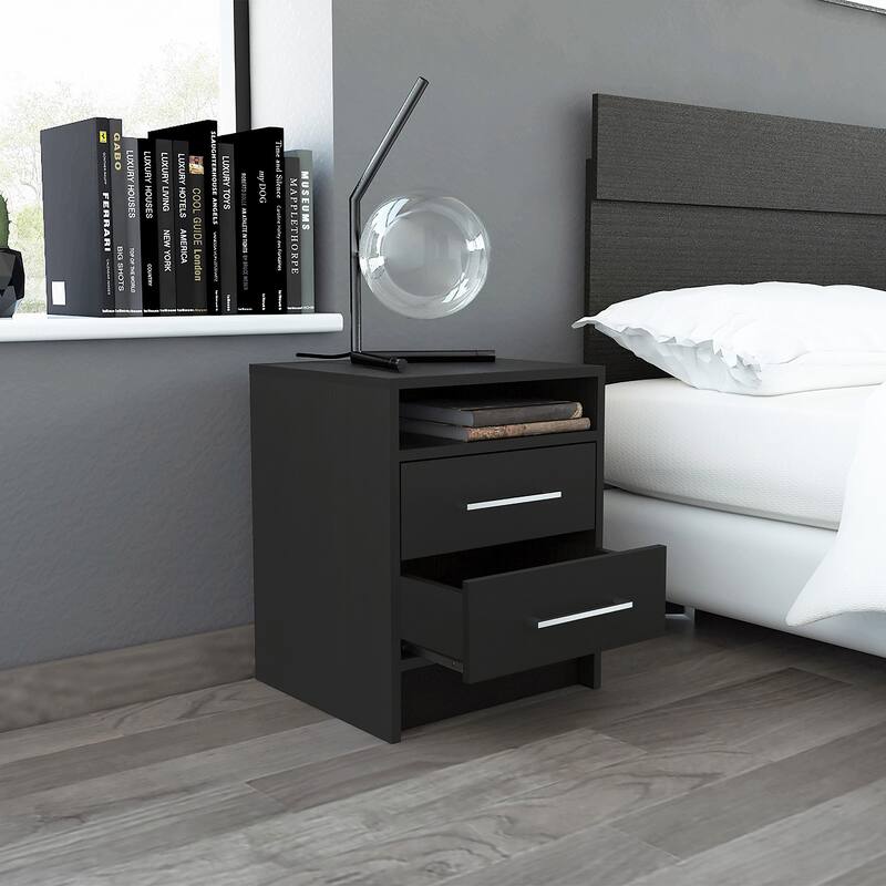 Superior Top Nightstand with Two Drawers - Black