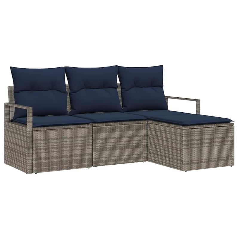 vidaXL 4 Garden Sofa Set with Cushions Black/Brown/Grey Poly Rattan - 68.9 x 24.4 x 27.2