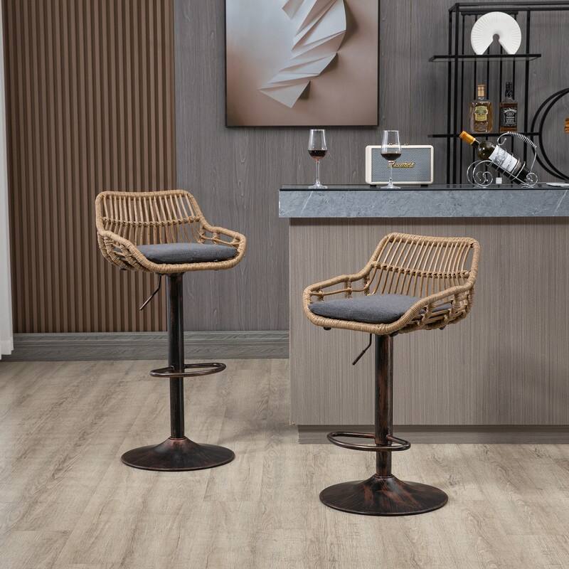 Modern Swivel Bar Stools Set of 2 Adjustable Counter Height Chairs with Footrest for Kitchen, Dining Room - Gray