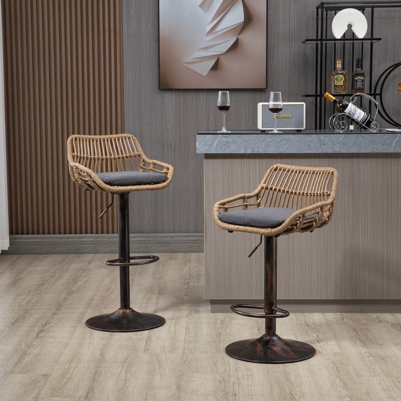 Modern Swivel Bar Stools Set of 2 Adjustable Counter Height Chairs with Footrest for Kitchen, Dining Room