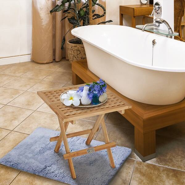Teak Wood Havana Square Folding Bathroom Table - Bed Bath & Beyond ...