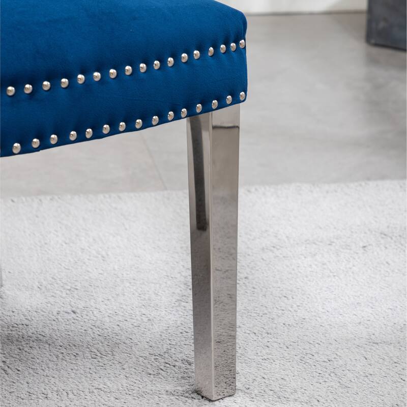 Tufted Velvet Dining Chairs, Nail Head Trim Chairs, Blue Kitchen Side Comfy Chairs, Banquet Club Guest Office Chairs Set of 2