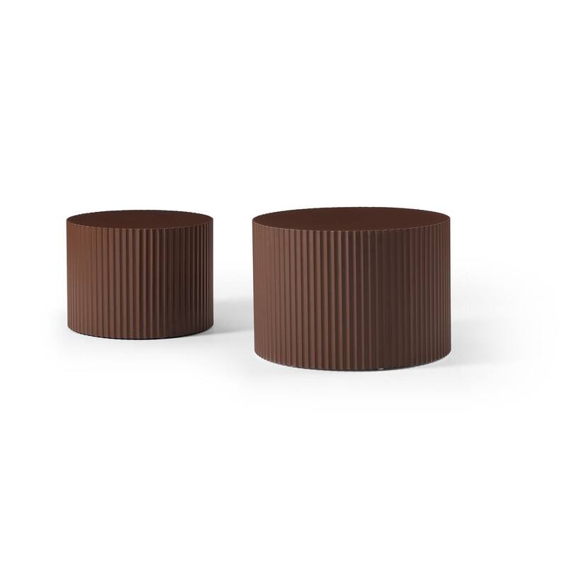 Modern Handcraft Round Coffee Table Nesting Table, Set of 2