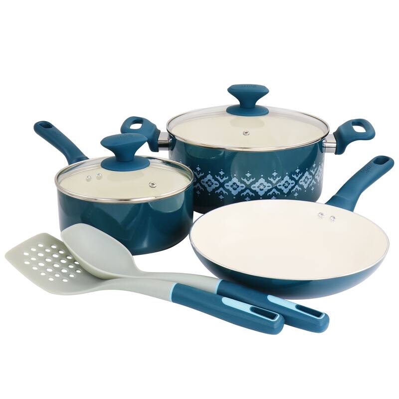 Spice by Tia Mowry Savory Saffron 7Pc Aluminum Cookware Set Teal