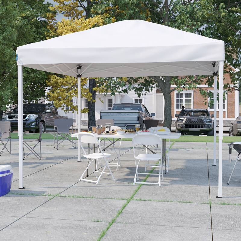 10' x 10' Pop Up Canopy, Folding Table and 4 Folding Chairs Bundle - White