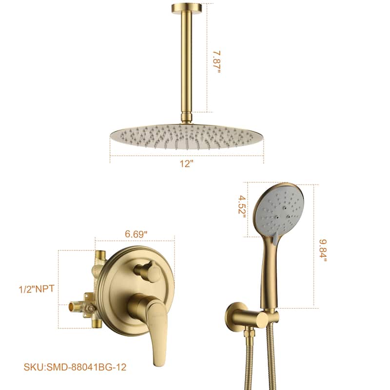 5-Spray Patterns with 2.5 GPM 12 in. Ceiling Mount Dual Shower Heads with Valve Included