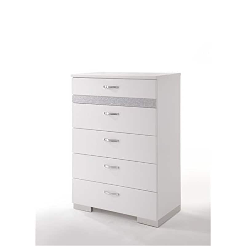 Boho Chest of Drawers - 6 Drawer Storage Cabinet with Jewelry Organizer - High Gloss White Finish